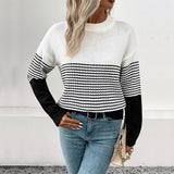 Women Knitted Sweater Autumn and Winter Striped Sweater