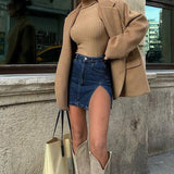 Women Dresses Summer Casual Slim Fit Skirt Sexy Slit Denim Skirt