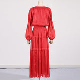 Women Dresses Vintage Spring round Neck Lantern Sleeve Dress (Qymy0409)