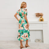 Women Date Dress Sexy V-neck Bat Sleeve Irregular Fishtail Skirt