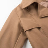 Women Coats Spring Long Woolen Coat Double Breasted Tie-Front Top