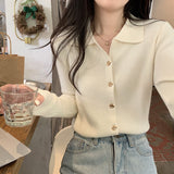 Women Knitted Cardigan Spring and Autumn Polo Collar Sweaters Cardigan