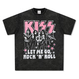 Mens Vintage Rock Band T-Shirt KISS Washed, Short Sleeve T-Shirt Crew Neck