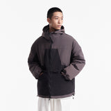 Unisex Winter Cotton Coat Color Contrast Patchwork Hooded down