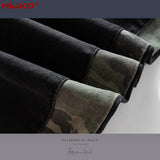 MIJKO Men Vintage Pants Camouflage Splicing Slim-Fit Casual Jeans