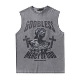 Men Vest Retro Washed Vintage Manson High Street Sleeveless T-shirt