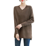 Women Knitwear Autumn and Winter V-neck Mid-Length Knitwear Loose Sweater