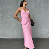 Corset Dress Pink Matte Satin Sexy Suspenders Backless Dress