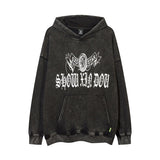 Men Hoodie Gothic Vintage Printed Washed Hooded Sweater