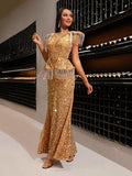 Harlem Nights Outfits Sexy Sequined Tassel Trailing Banquet Dress Hip Skirt