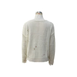 Women Knitted Sweater Autumn and Winter Shabby Long Sleeve Hollow out White High Collar Sweater