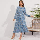 Women Date Dress Autumn and Winter Leisure Floral Print Long Sleeve Dress