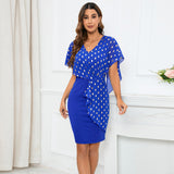 Women Date Dress Summer Polka Dot Printed Chiffon Dress V-neck Hip Skirt