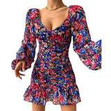 Robe Bridgerton Autumn U Collar Lantern Sleeve Sexy Floral Dress