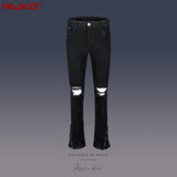 MIJKO Mens Vintage Pants Zipper Leg Ripped Unisex Jeans