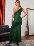 Women's Sexy Halter Vintage Green Sequins Dress