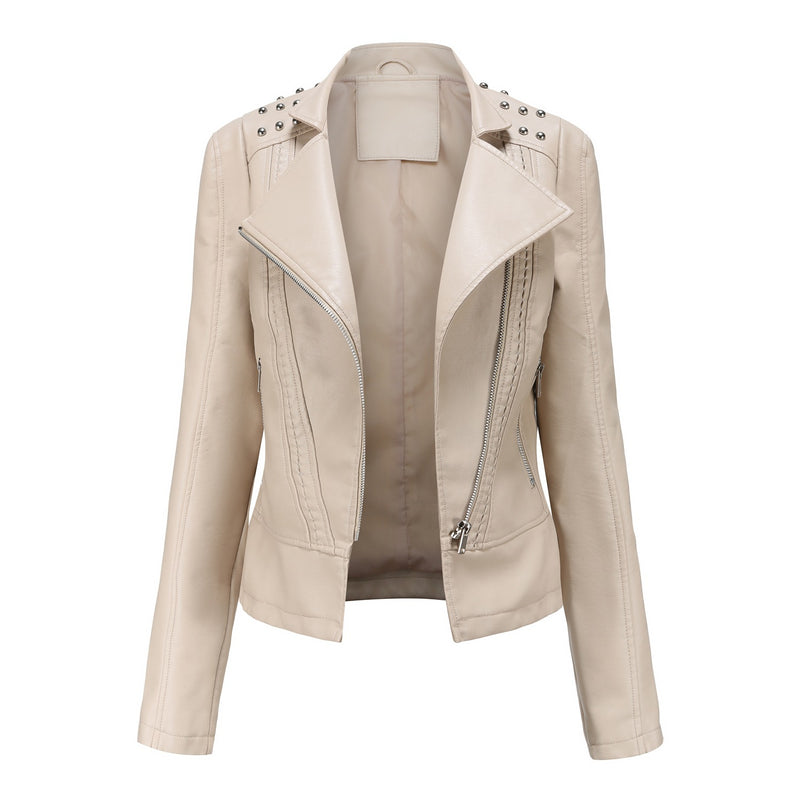 Red Leather Jacket Women's Coat Motorcycle Clothing