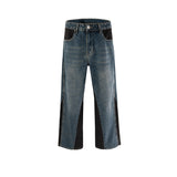 MIJKO Men Vintage Pants MIJKO contrasting patchwork trousers men's and women's washed water old jeans
