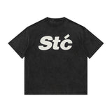 Men T Shirt Washed Distressed Short Sleeve Printed T-shirt