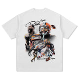 Mens Vintage baseball T-Shirt Beckham obj rugby print short sleeve washed old T-shirt