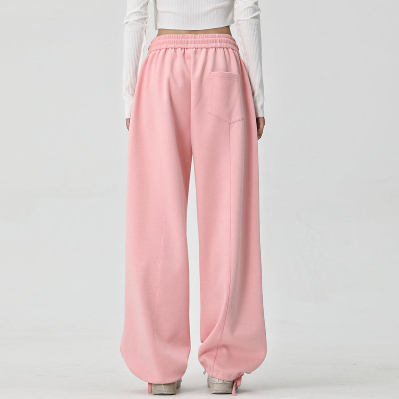 Men Sweatpants Loose Wide Leg Drawstring Jogger Pants Embroidery Lettered Casual Elastic Waist Track Sweatpants