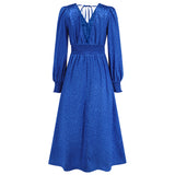 Women Date Dress Autumn and Winter V-neck Bubble Long Sleeve Dress