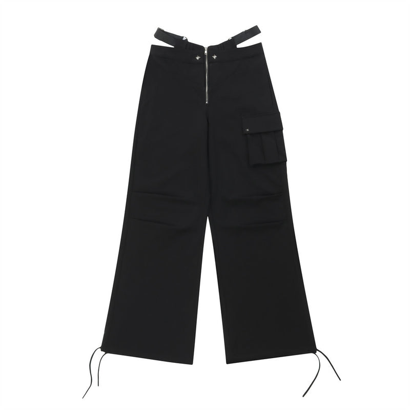 Women Pants Loose Pockets Wide Leg Pants Casual Drawstring Ankle-Tied Trousers