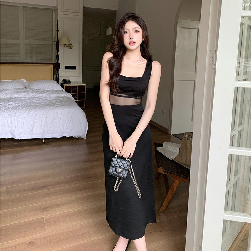 Women Dresses Mesh Camisole Split Dress Autumn Sexy Hip Skirt