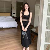Women Dresses Mesh Camisole Split Dress Autumn Sexy Hip Skirt