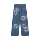 Women Pants Five-Pointed Star Printed Straight Jeans