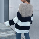 Women Knitted Sweater Fall Mid-Length Women's Striped round Neck Knitted Sweater