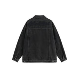 Unisex Jacket Black Denim Jacket Men and Women Lapel Loose Overalls