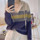 Women Knitwear Spring and Autumn Zipper Hooded Sweater Loose Knitted Cardigan