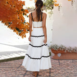 Women Dresses Summer Sling Top Patchwork Long Dress Two Pieces (Jkw0408)