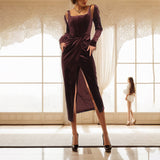 Women Dresses Spring Retro Spaghetti Straps Dress Long Dress (Qymy0409)