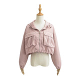 Women Jacket Fall Casual Short Coat Loose Hooded Sports Jacket Top