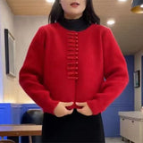 Women Knitwear Autumn Winter Retro round Neck Sweater Women's Knitted Cardigan