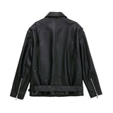 Women Leather Jacket Autumn and Winter Leather Jacket Slim-Fitting Biker Pu Washed Leather Jacket