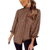 Beth Dutton Wardrobe Leopard Print Pleated Collar Ruffled Chiffon Shirt Women's Loose Long Sleeve Pullover Shirt