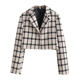 Women Suits Classic Style Black and White Lattice Pattern Coat Winter Retro Loose Suit