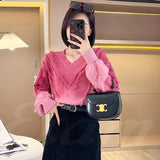 Women Knitted Pullover V-neck Sweater Top Female Autumn and Winter Sweater
