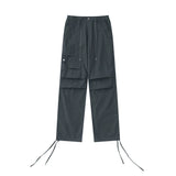 Men Sweatpants Pleated Tooling Straight-Leg Trousers Loose Casual Drawstring Ankle-Tied Wide Leg Track Pants