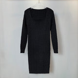 Women Dresses Spring Hemp Pattern Knitted Long Sleeve Narrow Dress