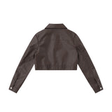 Women Jacket Zipper Cropped Leather Coat PU Leather Jacket