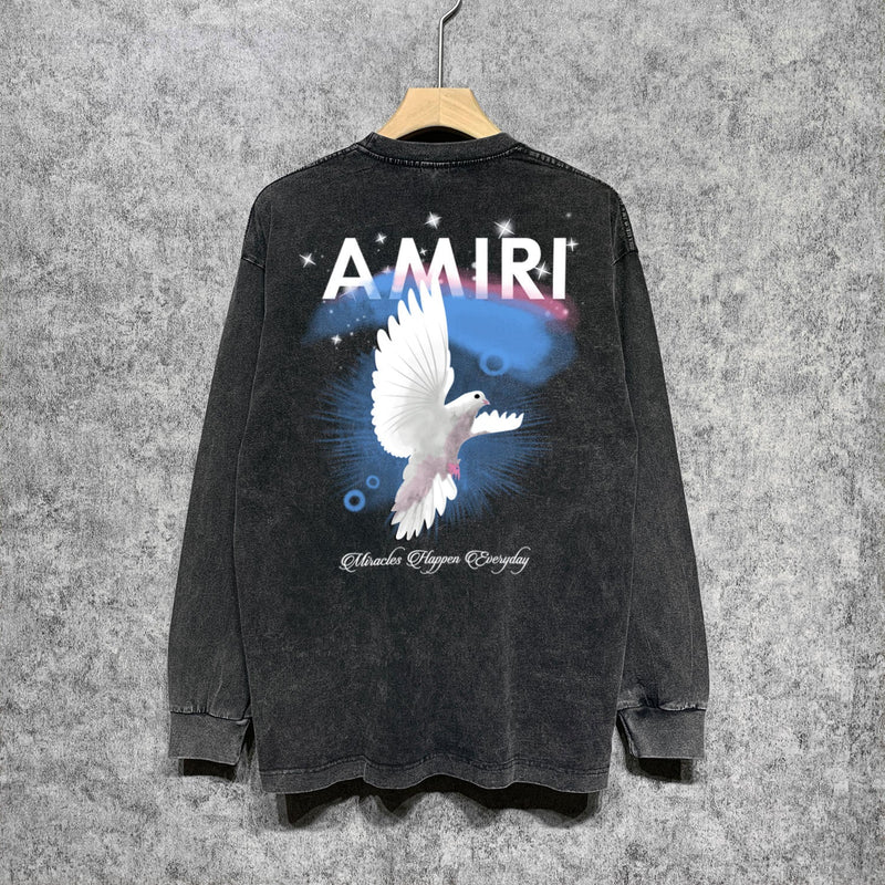 Amiri Long-Sleeve Shirt Pigeon Pattern Vintage Long Sleeve T-shirt