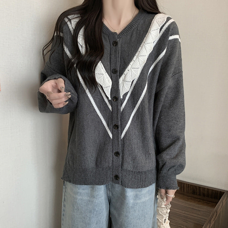 Women Knitwear Autumn Winter Retro Wooden Sweater Coat Loose Knitted Cardigan