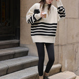 Women Knitwear Autumn and Winter Striped round Neck Sweater Loose Sweater