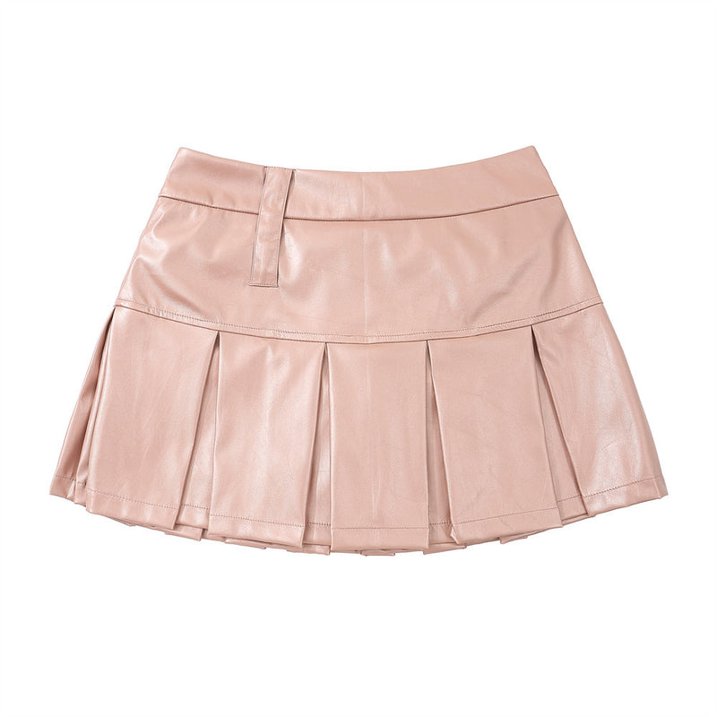 Women Skirt Glossy Pleated Skirt Girls' A- line Skirt