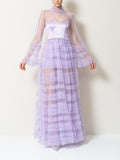 Women Dresses Spring round Neck Silk Laze Gauze Dress (Qymy0409)