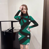 Women Maxi Dress Autumn and Winter Turtleneck Knitted Dress